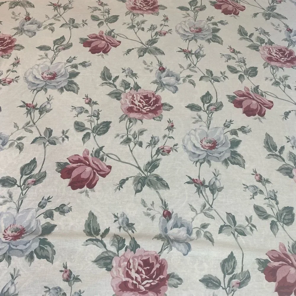 Vintage 70s floral flat sheet romanic pink and white roses